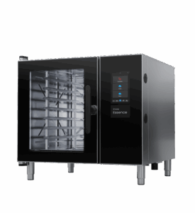 Invoq Essence 6-1/1 GN combi oven side view highlighting ergonomic handle, flexible door options and space-efficient design